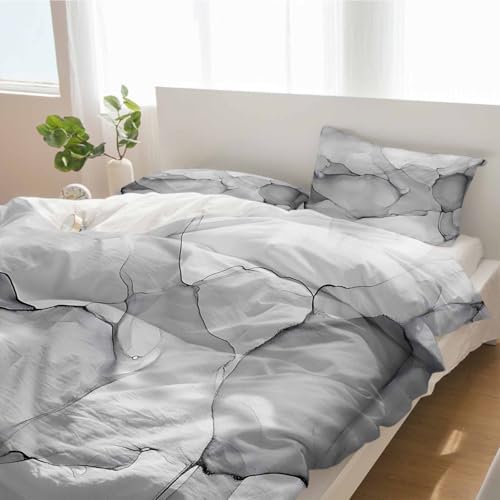 Duvet Cover Set Queen, Modern Natural Marble Gradient Art 3 Piece