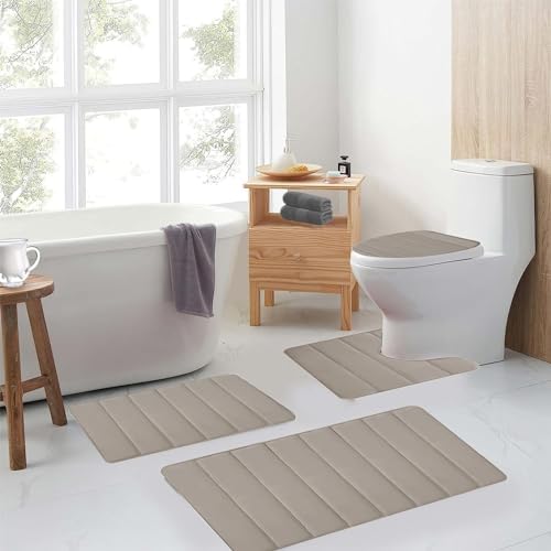 Bathroom Rug Sets 4 Piece, Non Slip Memory Foam Bathroom Rugs, Machine