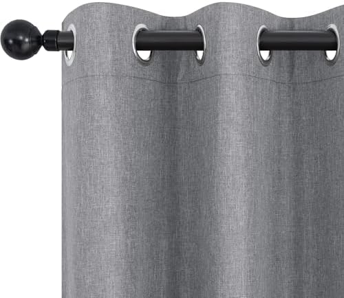 Dark Grey Linen Blackout Curtains 84 Inch Length 2 Panels Set for