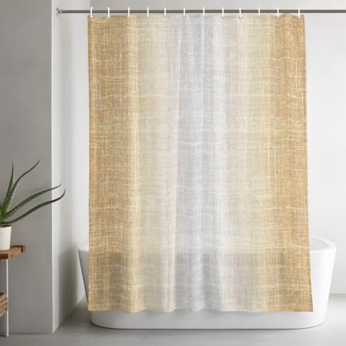 Sand Beige Ombre Shower Curtain Rustic Linen Texture Waterproof Fabric