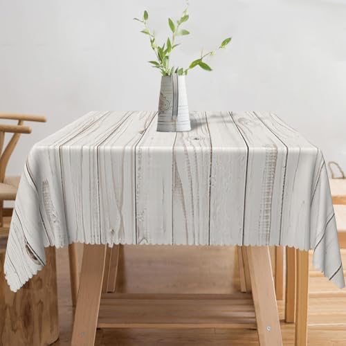 70x70inches Gray White Wood Grain Square Tablecloth Rustic Wooden