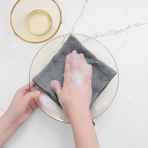 Homaxy 100% Cotton Waffle Weave Kitchen Dish Cloths 12-Pack, Grey