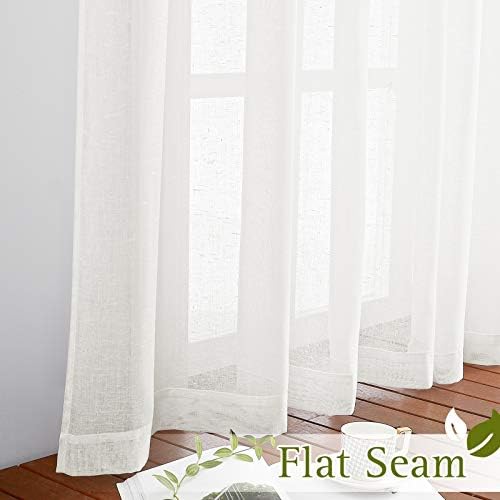 NICETOWN Linen Curtains Semi Sheer Flax Texture, Eyelet Top Bedroom