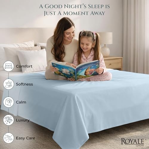 Royale Linens Queen Flat Sheet Only, Luxury Breathable Sateen Weave