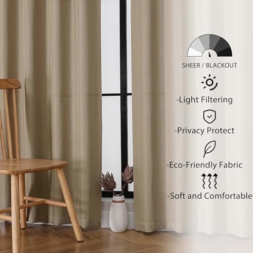 Lecloud Bessie Camel Light Filtering Curtains 84 Inches Long 2 Panels