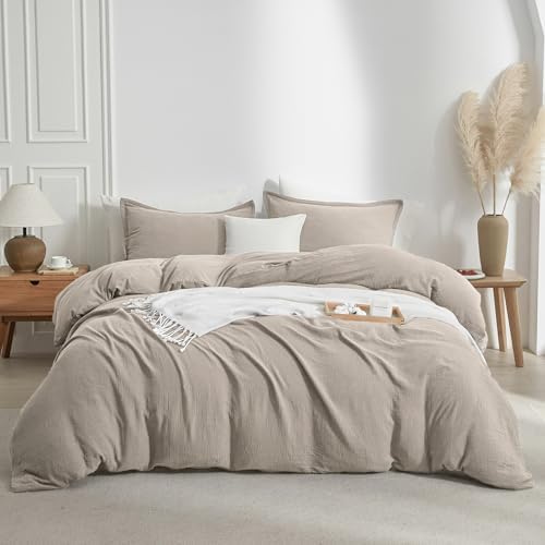 Bailix Muslin Duvet Cover Full, 100% Cotton, Oatmeal