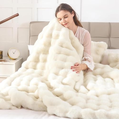 Super Soft Faux Rabbit Fur Throw Blanket, 1000GSM Luxury Warm Cozy