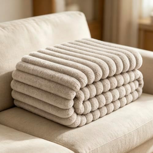 Soft Warm Beige King Blanket for Couch Sofa or Bed, Lightweight Cozy