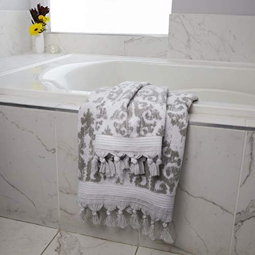 SKL Home Mirage Fringe Bath Towel Set-4pc, 100% Turkish Cotton, Gray