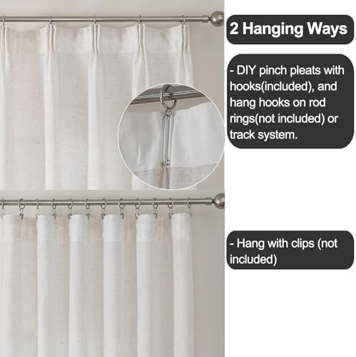 Ivory Linen Sheer Curtains Drapes 96 Inch Long Light Filtering Pinch