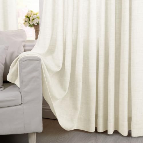 Macochico Extra Long Pinch Pleated Linen Curtains Beige, 52Wx120L, 2