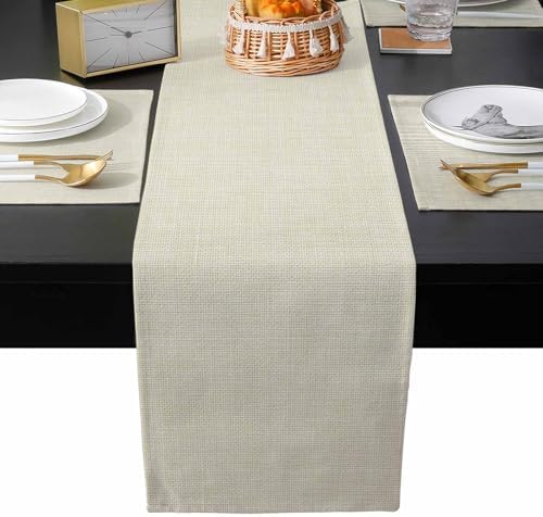 Beige Table Runner and Placemats for Dining Table, Burlap Coffee Table
