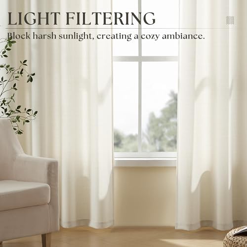 Ivory Semi Sheer Bronze Grommet 108 Inch Extra Long Linen Window