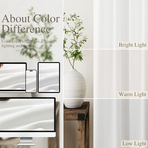 Off White 100% Blackout Linen Curtains for Bedroom 108 Inches Long