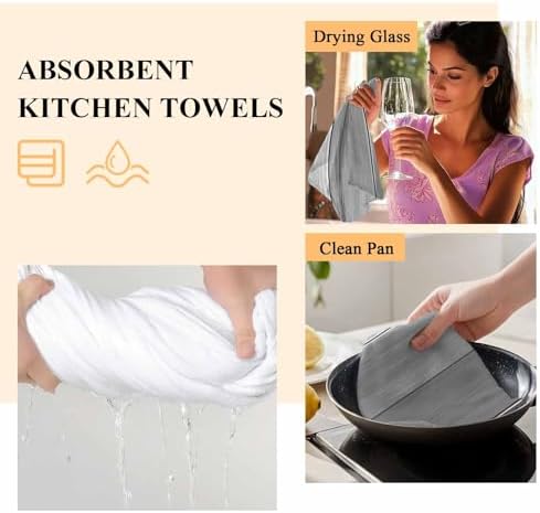Kitchen Towels Dish Cloths 4 Pack 18x28in,Country Gray Ombre Stripe