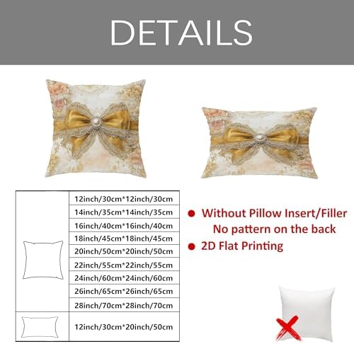 Vintage Floral Throw Pillow Covers Set of 2, Cream and Gold Decorative