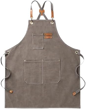 Cross-Back Chef Apron for Men Women with 3 Pockets, Cotton Canvas