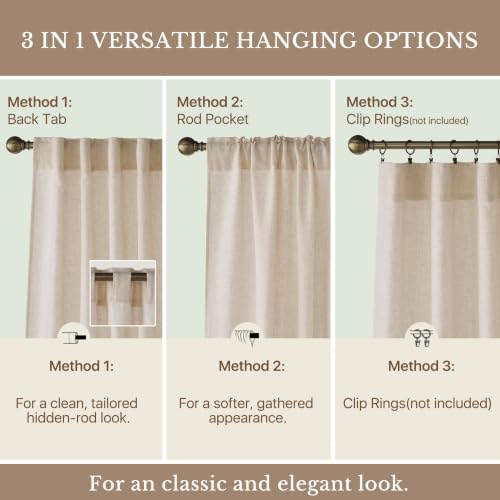StangH Natural Beige Linen Textured Bedroom Curtains 84 inches, 2