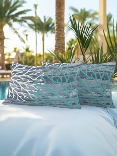 Set of 2 Outdoor Pillows Waterproof, Coastal Corals Indoor/Outdoor