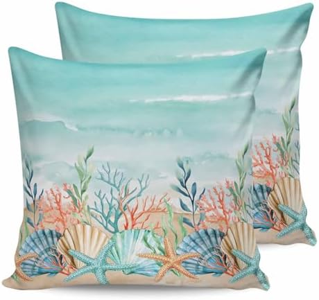 Pillow Covers 20x20 Set of 2, Coastal Beach Square Throw Pillow Covers