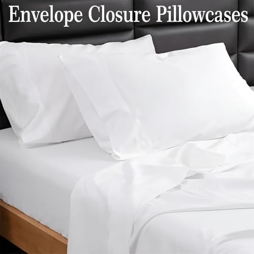 SKY BEDDINGS Split King Sheets Set, 100% Egyptian Cotton Sateen, White