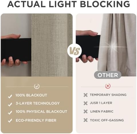 Joydeco 100% Blackout Curtains for Bedroom, Natural Linen Curtains