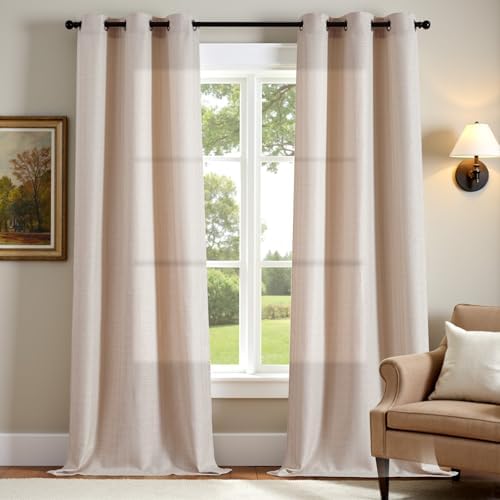 jinchan Taupe Linen Textured Curtains 96 Inch Long 2 Panels for Living