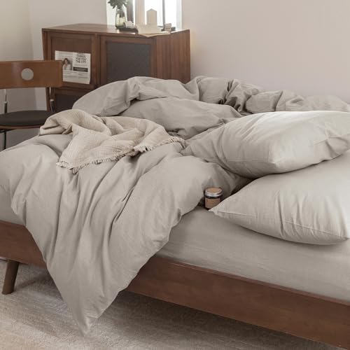 FOSSA Duvet Cover Set 100% Washed Cotton Linen Feel Full