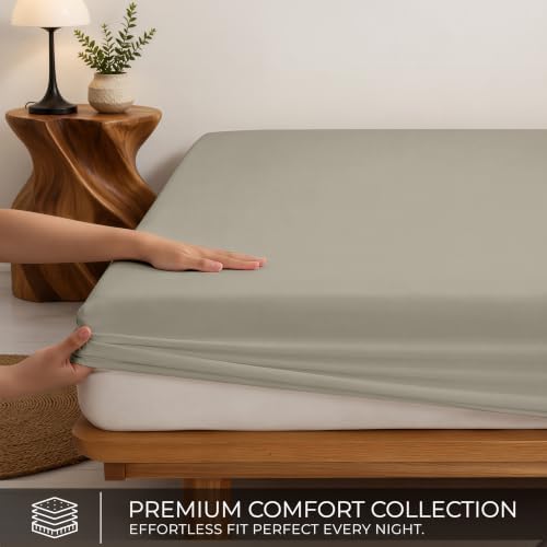 RUVANTI 100% Cotton Fitted Queen Sheets, Percale Weave – Mocha Taupe