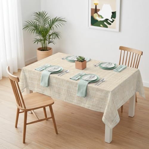 Minimalist Beige Aesthetic Waterproof Tablecloth Rectangle Washable