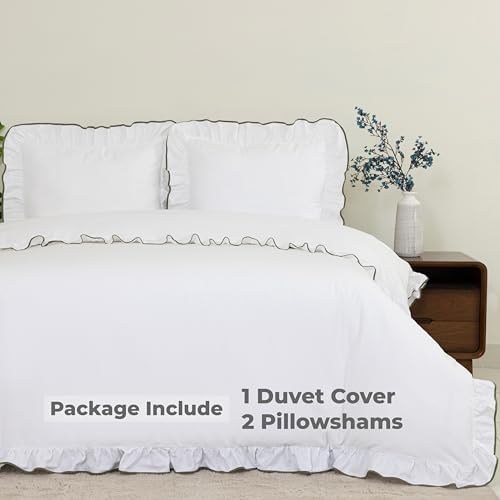 Dreamology Ruffle Duvet Cover King Size, 3Pcs, 100% Cotton Duvet Cover