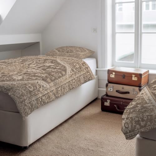 Beige Grey Boho Duvet Cover Queen Size, Quilt Cover 90"x90" with