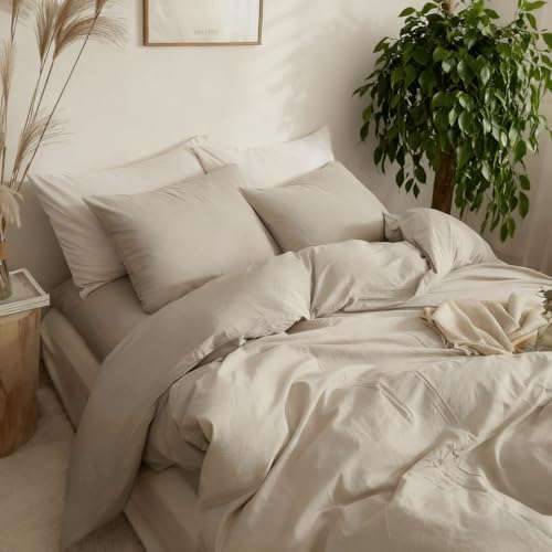 Soft 100% Washed Cotton Full Size Duvet Cover Set