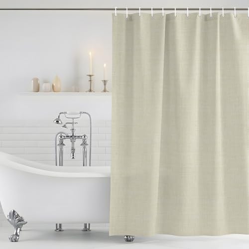 Long Shower Curtains 72" x 84", Beige Washable Shower Curtain for