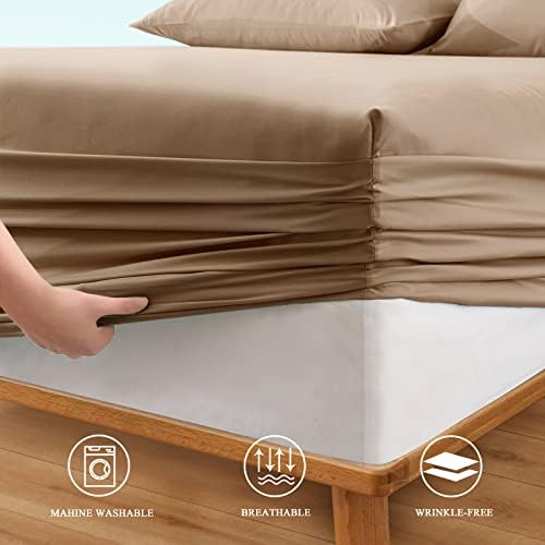 Horbaunal Extra Deep Pocket Queen Fitted Sheet Only, Taupe