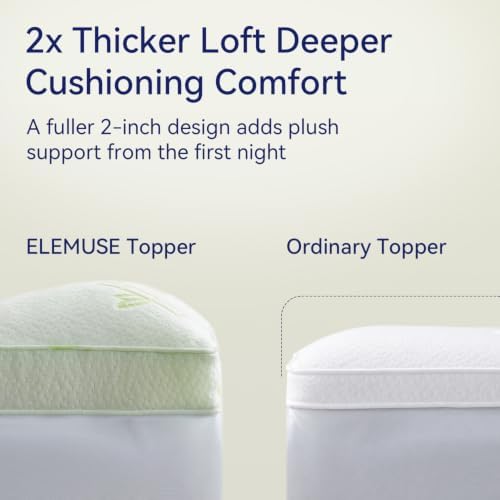ELEMUSE Queen Size Bamboo Viscose Mattress Topper, Thick Pillow Top