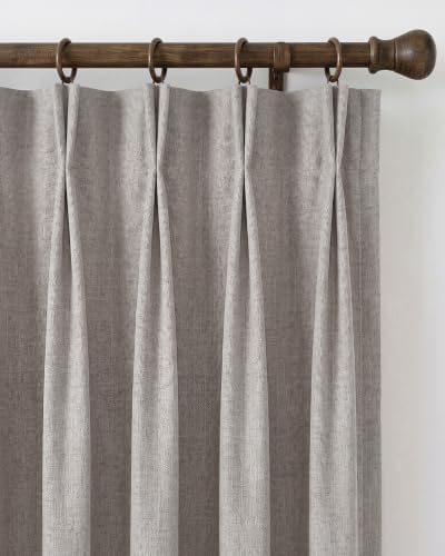 NICETOWN Pinch Pleat Heather Grey Linen Curtains 108" Long 2 Panels