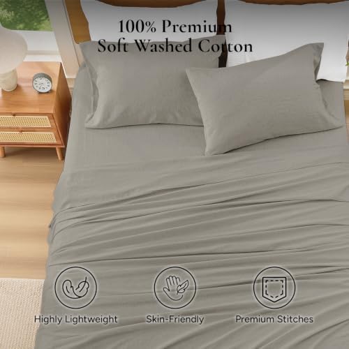 Andency Solid Dark Grey King Size Cotton Sateen Sheets Set Soft