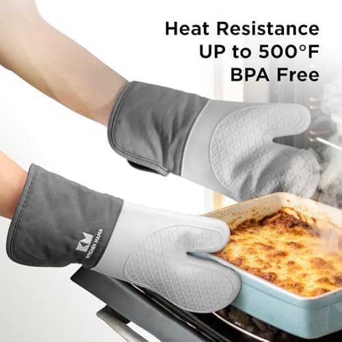 Kitchen Mama UltraShield Silicone Oven Mitts, Metal Gray