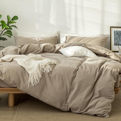 MooMee Duvet Cover Set 100% Washed Cotton Linen Like Full