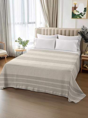 King Size Flat Sheet Only, Gray Stripes Burlap Bed Top Sheet Soft