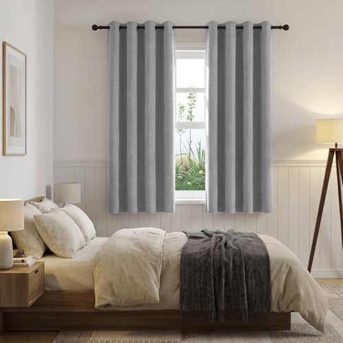 Linen Grey Grommet Blackout Curtains for Bedroom Living Room 63 Inches