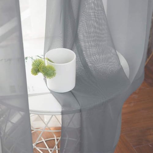 MIULEE Solid Color Sheer Curtains 63 Inches Long 2 Panels Set
