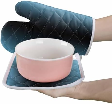 Quilted Cotton Terry Cloth Oven Mitt, Pot Holder Sky Blue Gray