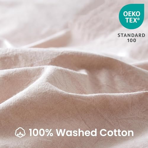 BISELINA 100% Washed Cotton Duvet Cover Set 3pcs with Bowknot Ties