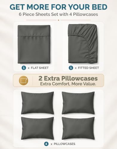 Casa Platino King Sized Sheets – 6 Piece King Size Sheets Set, Ultra