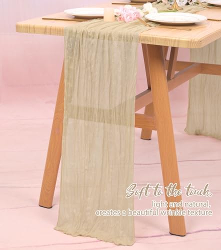 YMHPRIDE 12 Pack Beige Cheesecloth Table Runner 17x108in Gauze Table