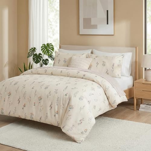 Cream Duvet Cover Set Twin Size 100% Washed Cotton Linen Like Textured