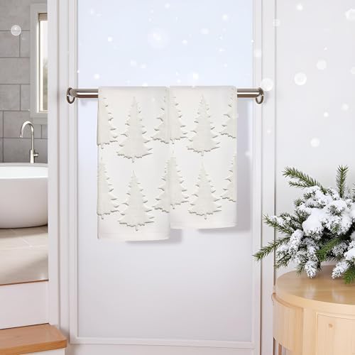 2 Pack Christmas Tree Hand Towels 100% Cotton Jacquard Holiday Kitchen