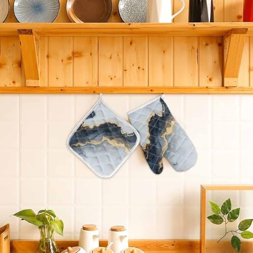 Quilted Cotton Terry Cloth Oven Mitt, Pot Holder Marble Abstract Grey